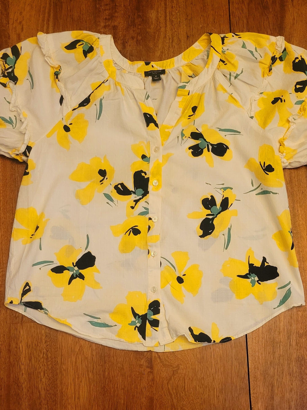 Ann Taylor:Women’s Floral Button-Front Top — Yellow/White